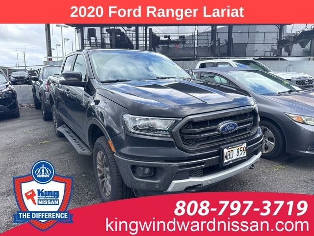 2020 Ford Ranger Lariat in Shadow Black — front three-quarter view
