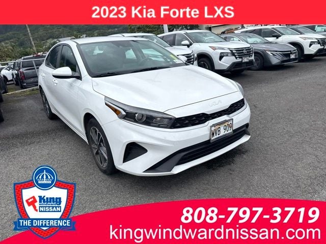 2023 Kia Forte LXS in Snow White Pearl — front three-quarter view