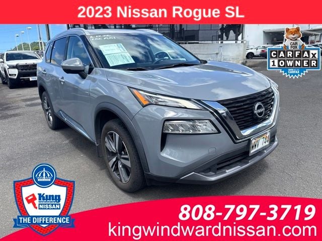 2023 Nissan Rogue SL in Boulder Gray Pearl — front three-quarter view