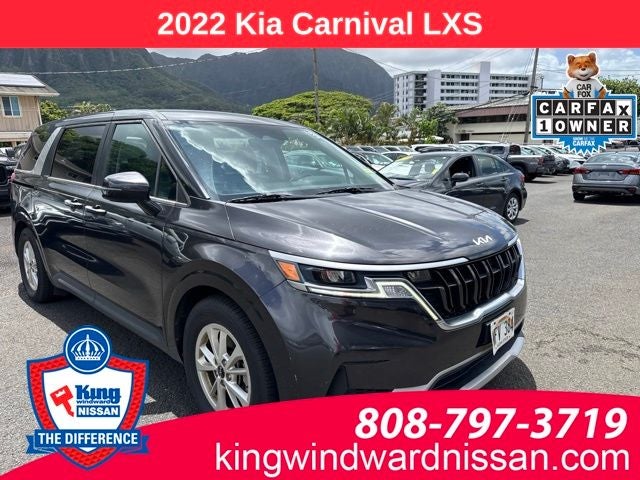 2022 Kia Carnival LX in Pantera Metal — front three-quarter view